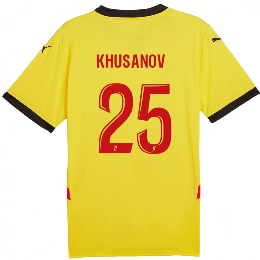 Danxen Enfant Maillot Abdukodir Khusanov #25 Jaune Rouge Tenues Domicile 2024/25 T-Shirt