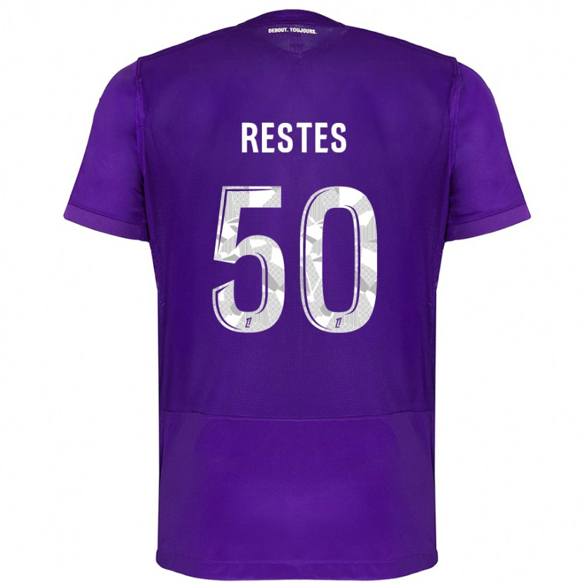 Danxen Enfant Maillot Guillaume Restes #50 Violet Blanc Tenues Domicile 2024/25 T-Shirt