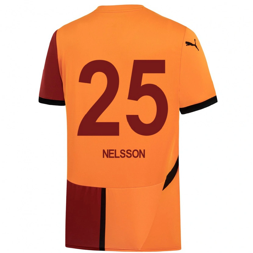 Danxen Enfant Maillot Victor Nelsson #25 Jaune Rouge Tenues Domicile 2024/25 T-Shirt