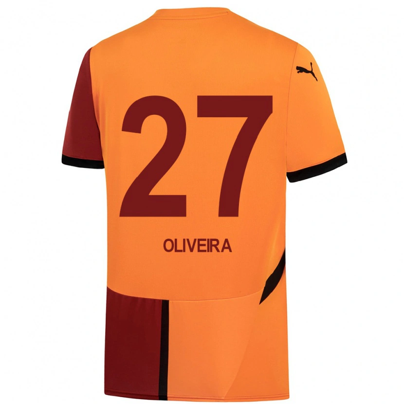 Danxen Enfant Maillot Sérgio Oliveira #27 Jaune Rouge Tenues Domicile 2024/25 T-Shirt