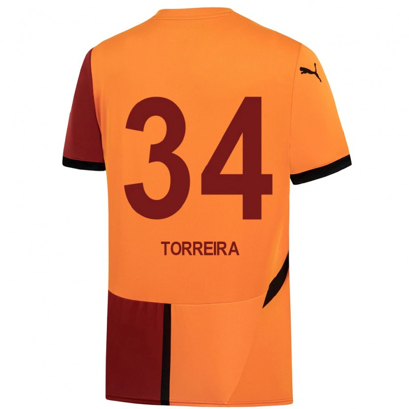 Danxen Enfant Maillot Lucas Torreira #34 Jaune Rouge Tenues Domicile 2024/25 T-Shirt