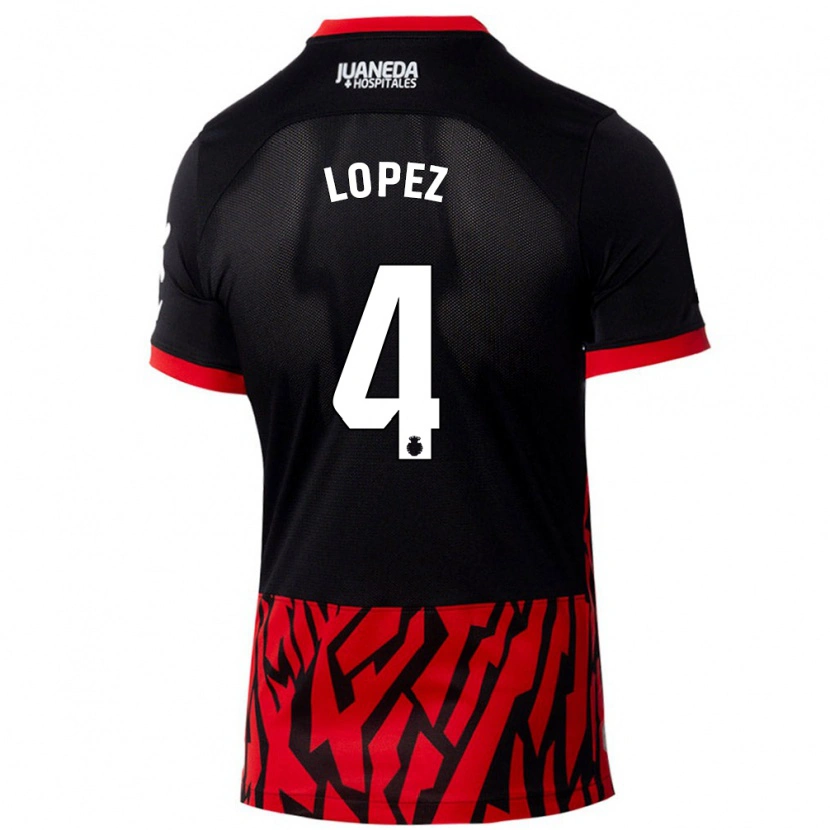 Danxen Enfant Maillot David López #4 Noir Rouge Tenues Domicile 2024/25 T-Shirt