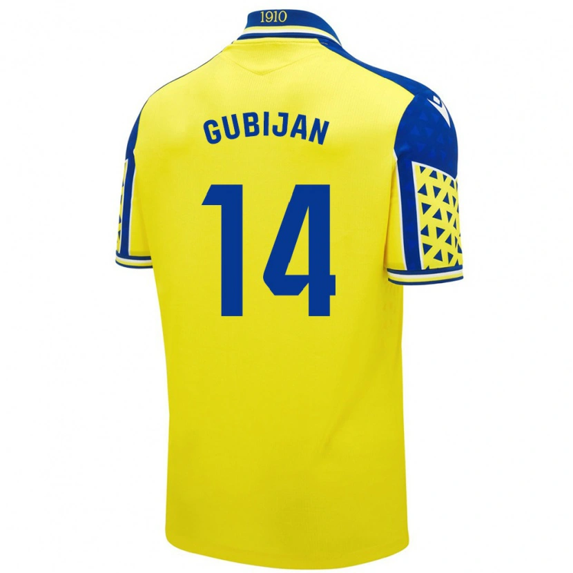 Danxen Enfant Maillot Lovro Gubijan #14 Jaune Bleu Tenues Domicile 2024/25 T-Shirt