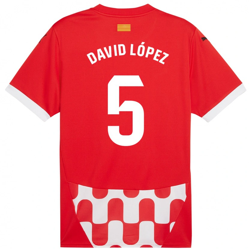 Danxen Enfant Maillot David López #5 Rouge Blanc Tenues Domicile 2024/25 T-Shirt