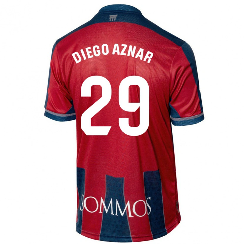 Danxen Enfant Maillot Diego Aznar #29 Rouge Bleu Tenues Domicile 2024/25 T-Shirt