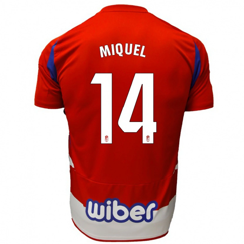 Danxen Enfant Maillot Ignasi Miquel #14 Rouge Blanc Bleu Tenues Domicile 2024/25 T-Shirt