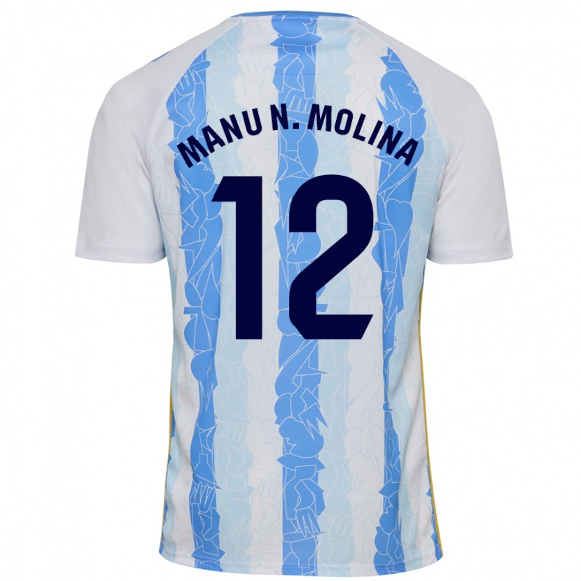 Danxen Enfant Maillot Manu Molina #12 Blanc Bleu Tenues Domicile 2024/25 T-Shirt