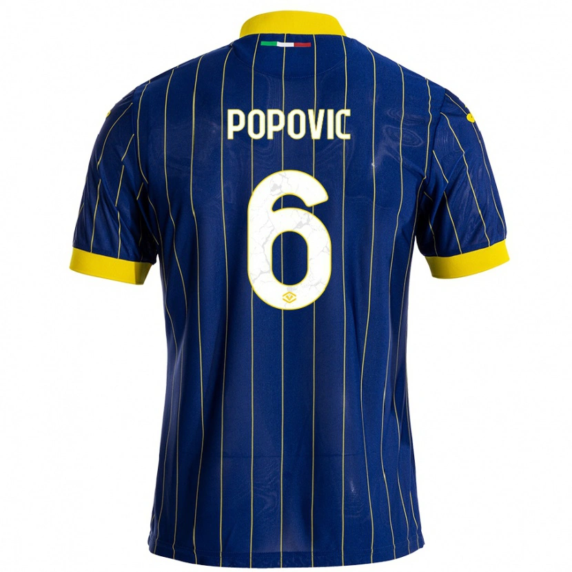 Danxen Enfant Maillot Andrej Popovic #6 Bleu Jaune Tenues Domicile 2024/25 T-Shirt