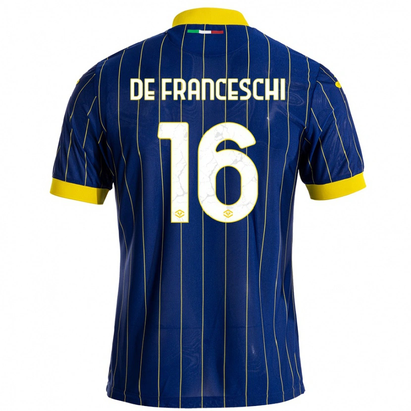 Danxen Enfant Maillot Edoardo De Franceschi #16 Bleu Jaune Tenues Domicile 2024/25 T-Shirt