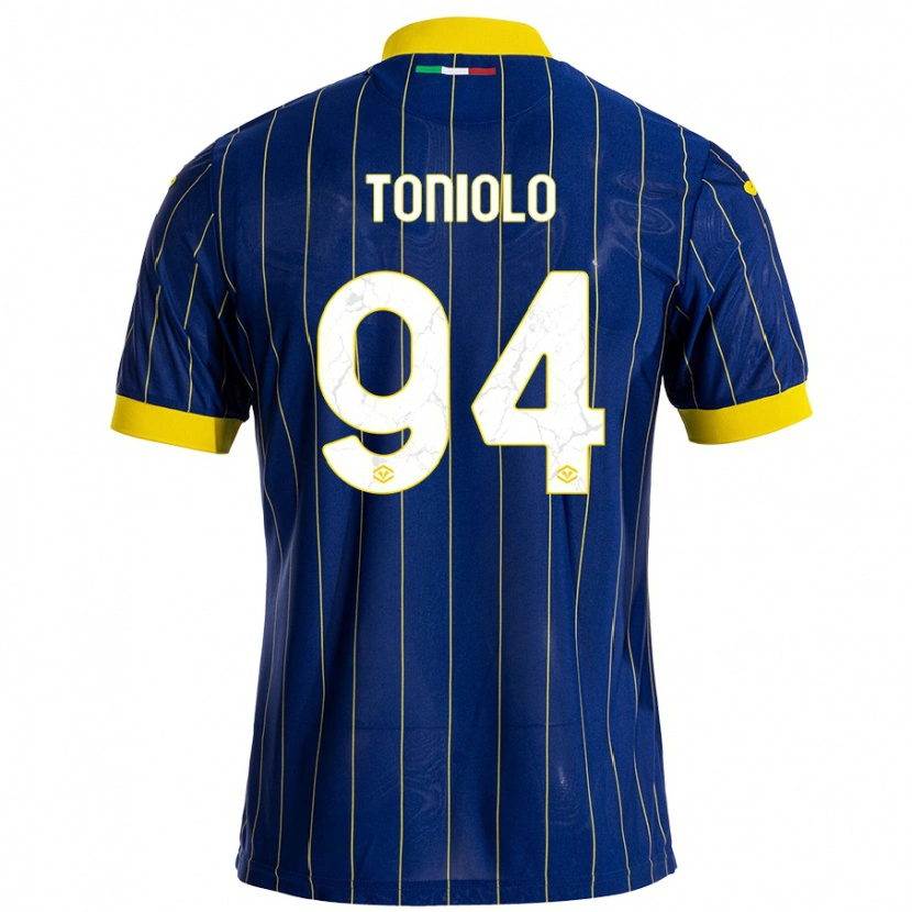 Danxen Enfant Maillot Giacomo Toniolo #94 Bleu Jaune Tenues Domicile 2024/25 T-Shirt