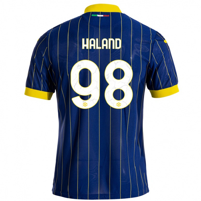 Danxen Enfant Maillot Benedicte Iversen Håland #98 Bleu Jaune Tenues Domicile 2024/25 T-Shirt