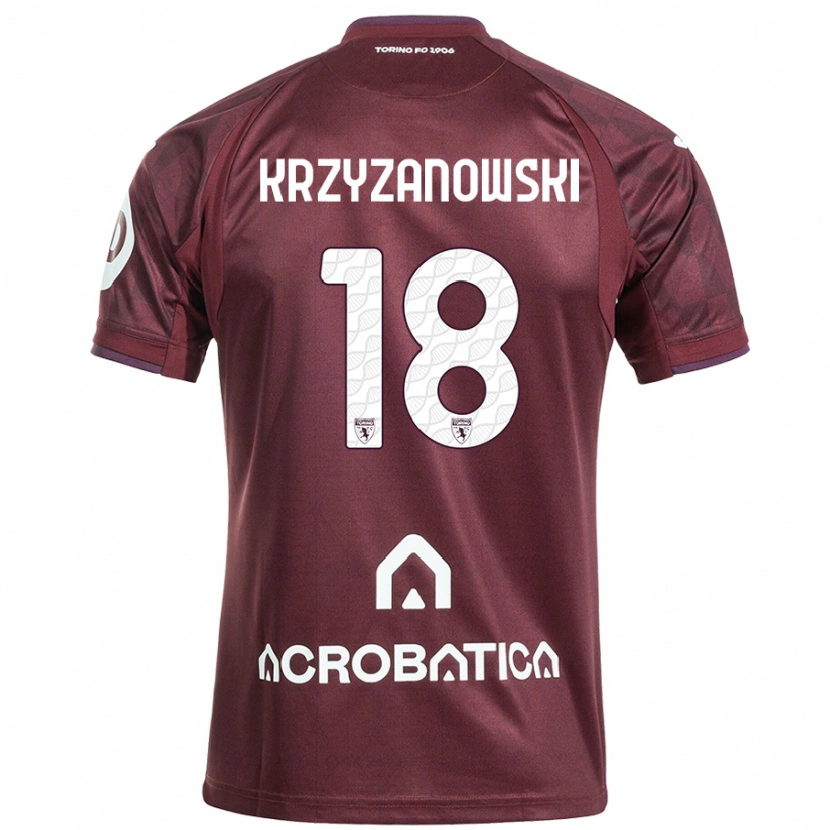 Danxen Enfant Maillot Jakub Krzyzanowski #18 Bordeaux Blanc Tenues Domicile 2024/25 T-Shirt