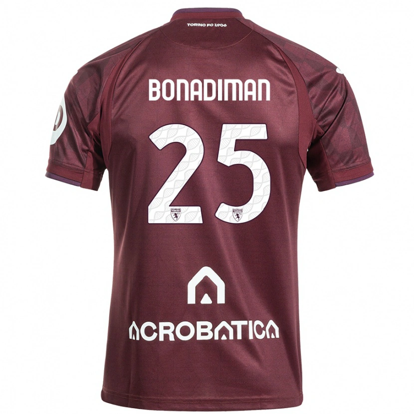 Danxen Enfant Maillot Matteo Bonadiman #25 Bordeaux Blanc Tenues Domicile 2024/25 T-Shirt