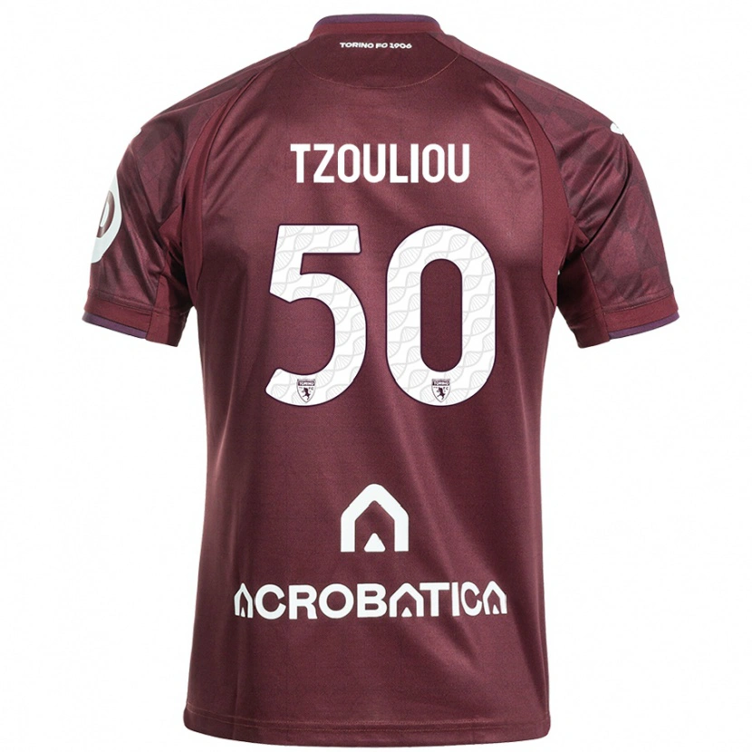 Danxen Enfant Maillot Dimitrianos Tzouliou #50 Bordeaux Blanc Tenues Domicile 2024/25 T-Shirt