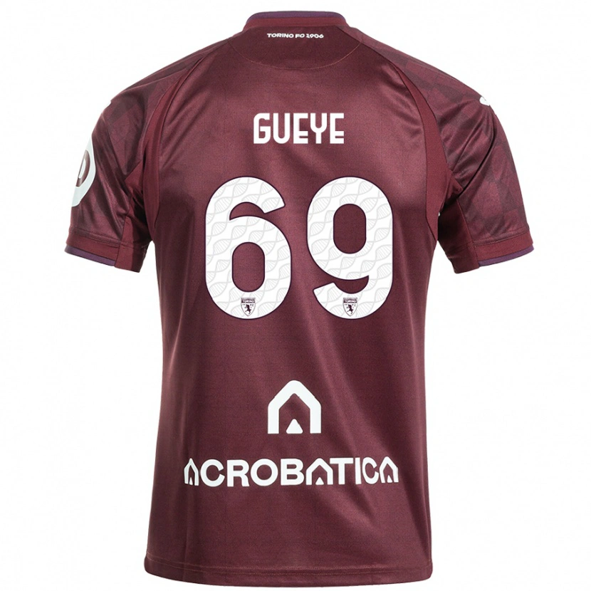 Danxen Enfant Maillot Ousmane Gueye #69 Bordeaux Blanc Tenues Domicile 2024/25 T-Shirt