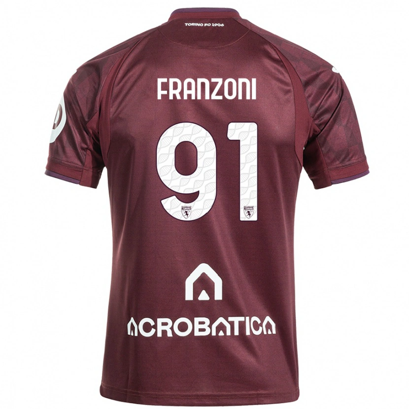 Danxen Enfant Maillot Nicolò Franzoni #91 Bordeaux Blanc Tenues Domicile 2024/25 T-Shirt