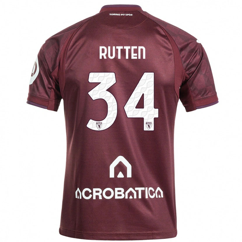 Danxen Enfant Maillot Jill Rutten #34 Bordeaux Blanc Tenues Domicile 2024/25 T-Shirt