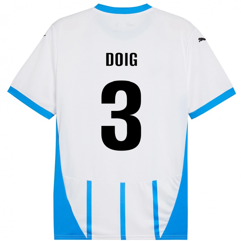 Danxen Enfant Maillot Josh Doig #3 Blanc Bleu Tenues Extérieur 2024/25 T-Shirt