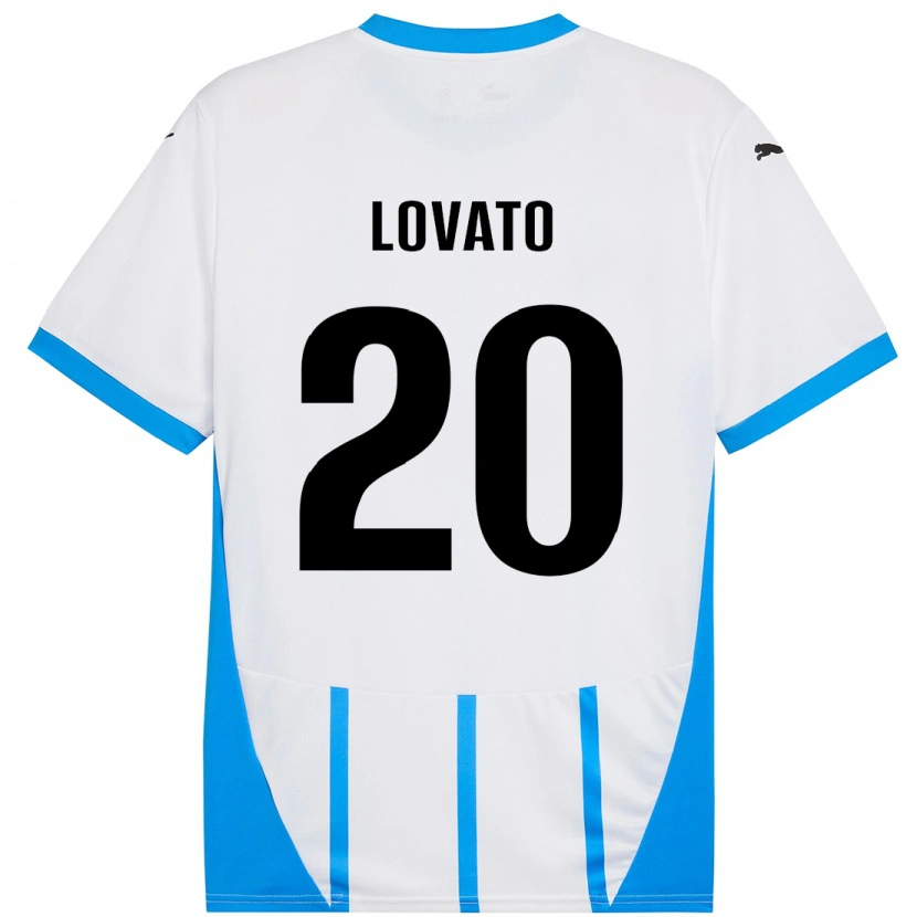 Danxen Enfant Maillot Matteo Lovato #20 Blanc Bleu Tenues Extérieur 2024/25 T-Shirt