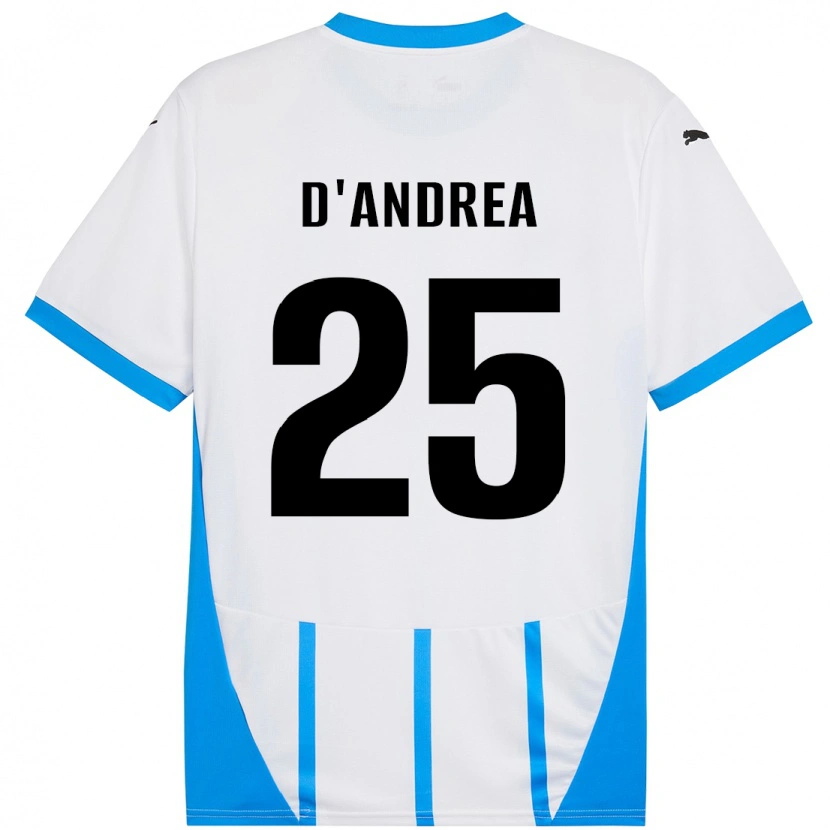 Danxen Enfant Maillot Luca D'andrea #25 Blanc Bleu Tenues Extérieur 2024/25 T-Shirt