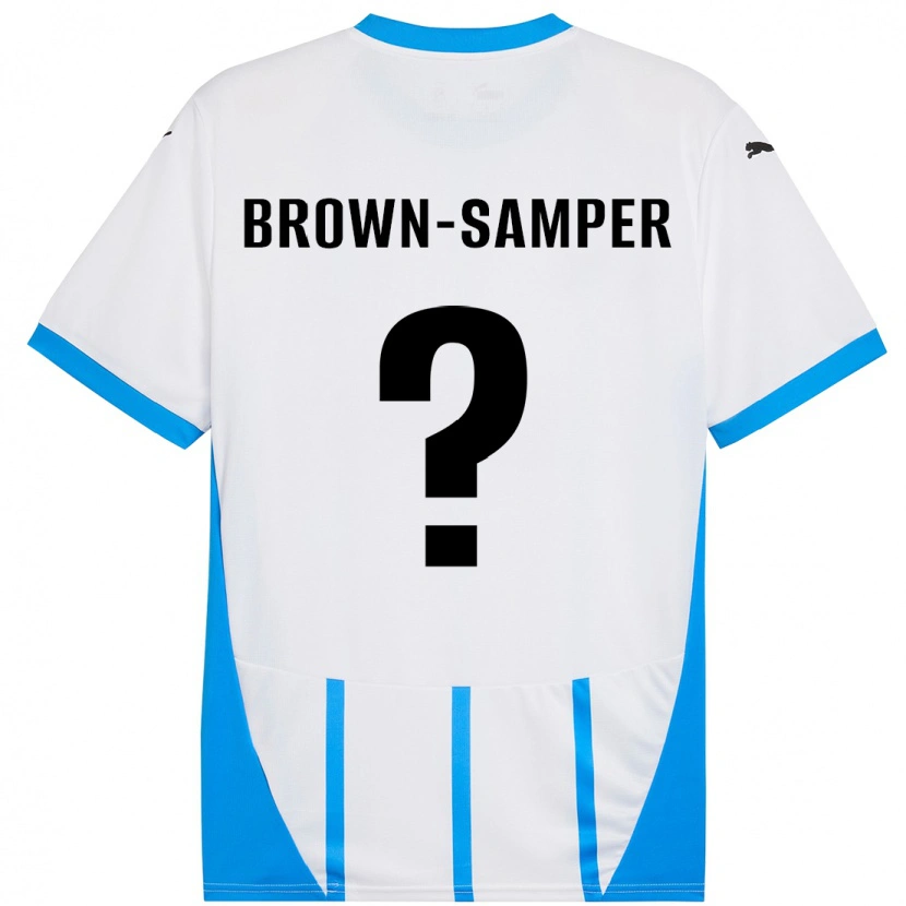 Danxen Enfant Maillot Isaac Brown-Samper #0 Blanc Bleu Tenues Extérieur 2024/25 T-Shirt