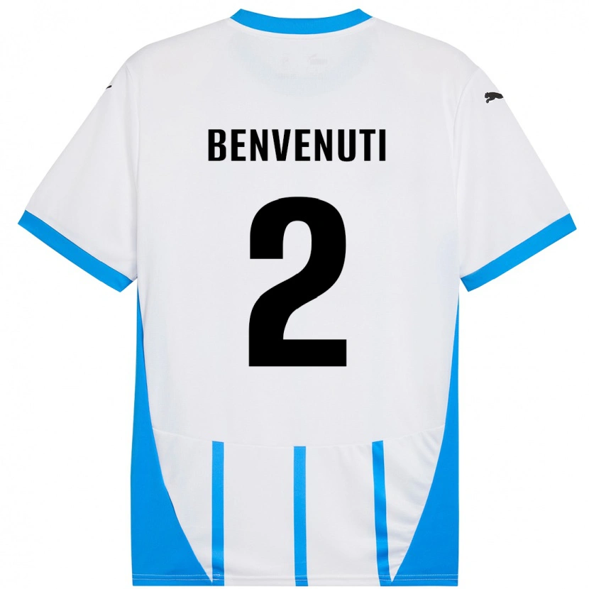 Danxen Enfant Maillot Giacomo Benvenuti #2 Blanc Bleu Tenues Extérieur 2024/25 T-Shirt