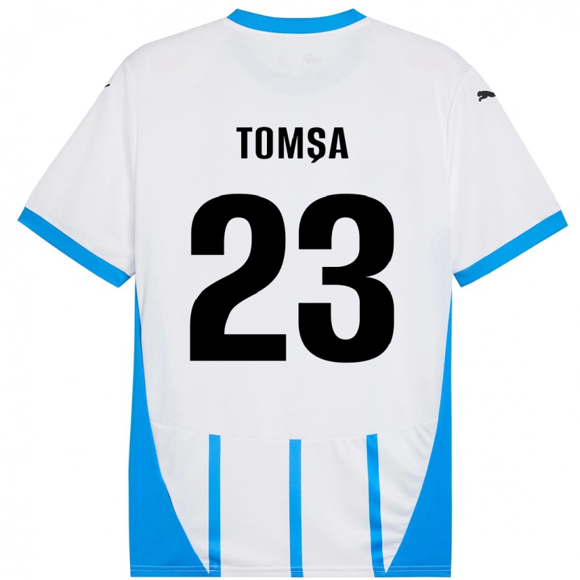 Danxen Enfant Maillot Troy Tomșa #23 Blanc Bleu Tenues Extérieur 2024/25 T-Shirt