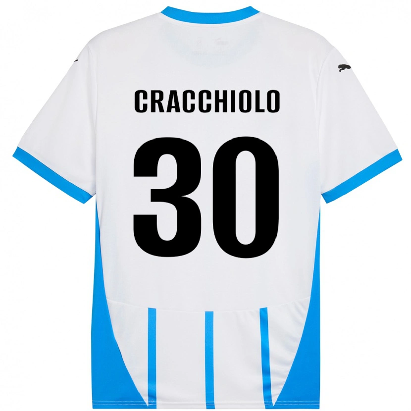 Danxen Enfant Maillot Leonardo Cracchiolo #30 Blanc Bleu Tenues Extérieur 2024/25 T-Shirt