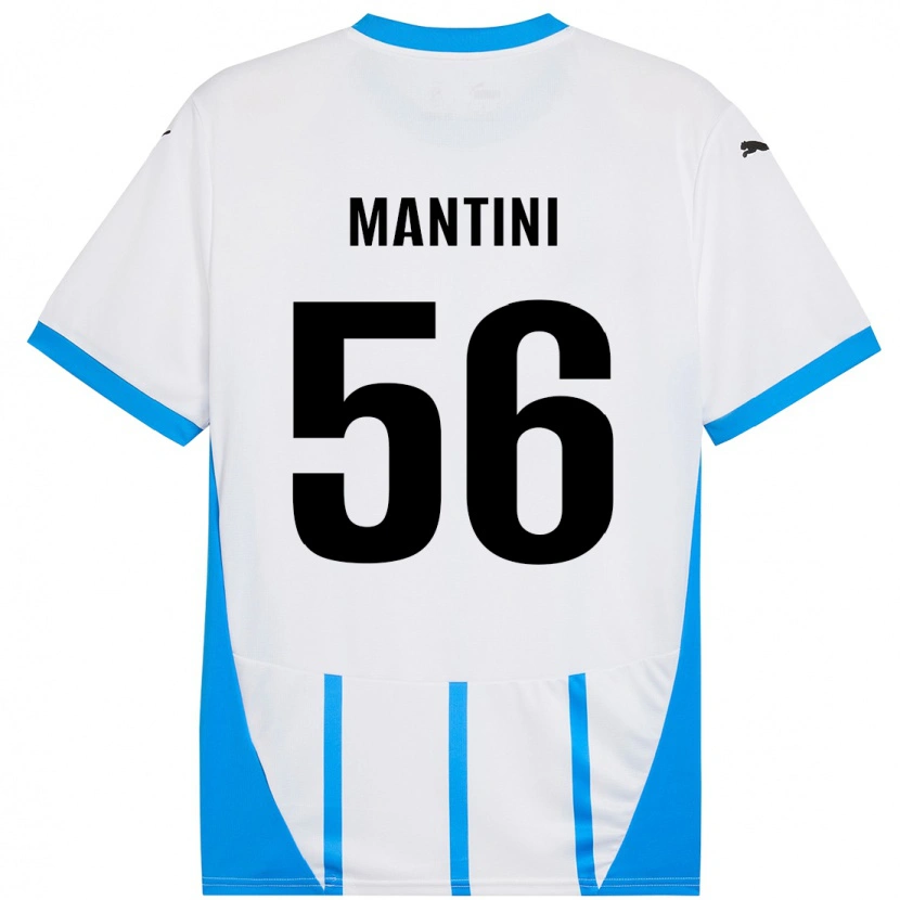 Danxen Enfant Maillot Raffaele Mantini #56 Blanc Bleu Tenues Extérieur 2024/25 T-Shirt