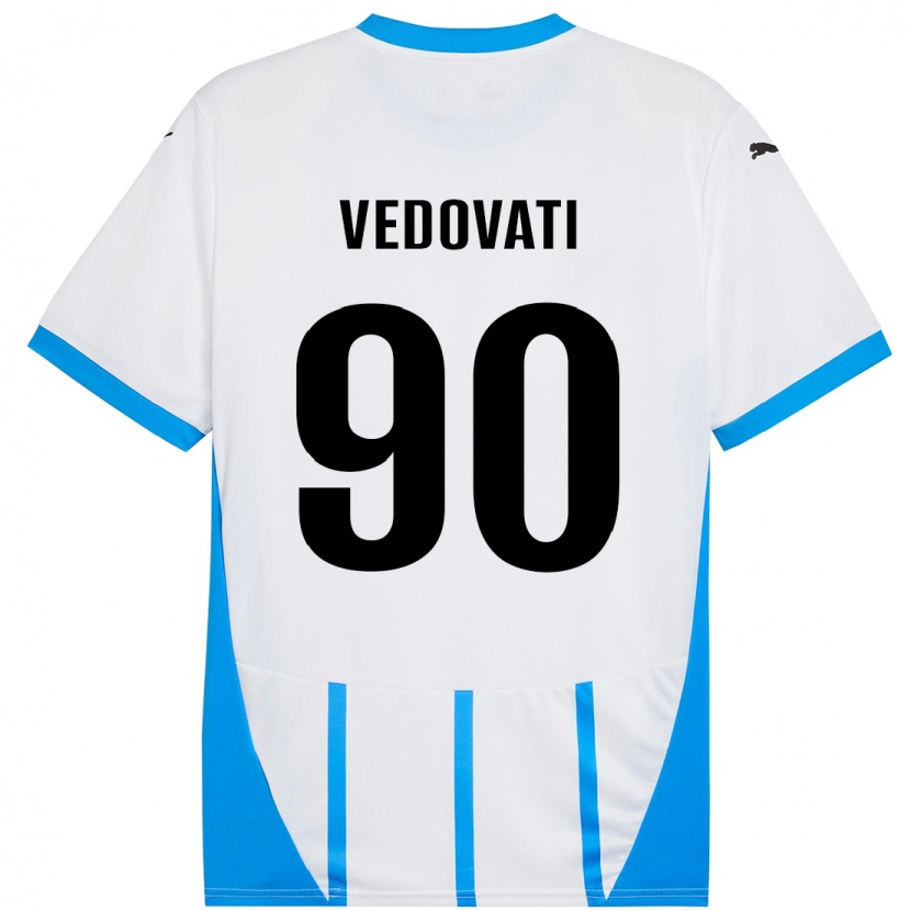 Danxen Enfant Maillot Gabriele Vedovati #90 Blanc Bleu Tenues Extérieur 2024/25 T-Shirt