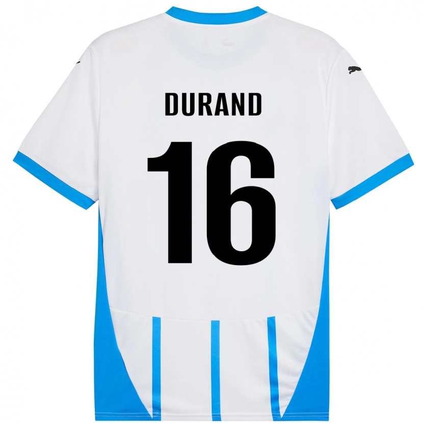 Danxen Enfant Maillot Solène Durand #16 Blanc Bleu Tenues Extérieur 2024/25 T-Shirt