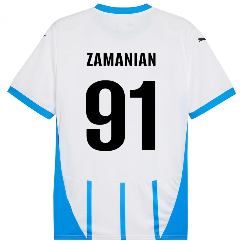 Danxen Enfant Maillot Annahita Zamanian #91 Blanc Bleu Tenues Extérieur 2024/25 T-Shirt