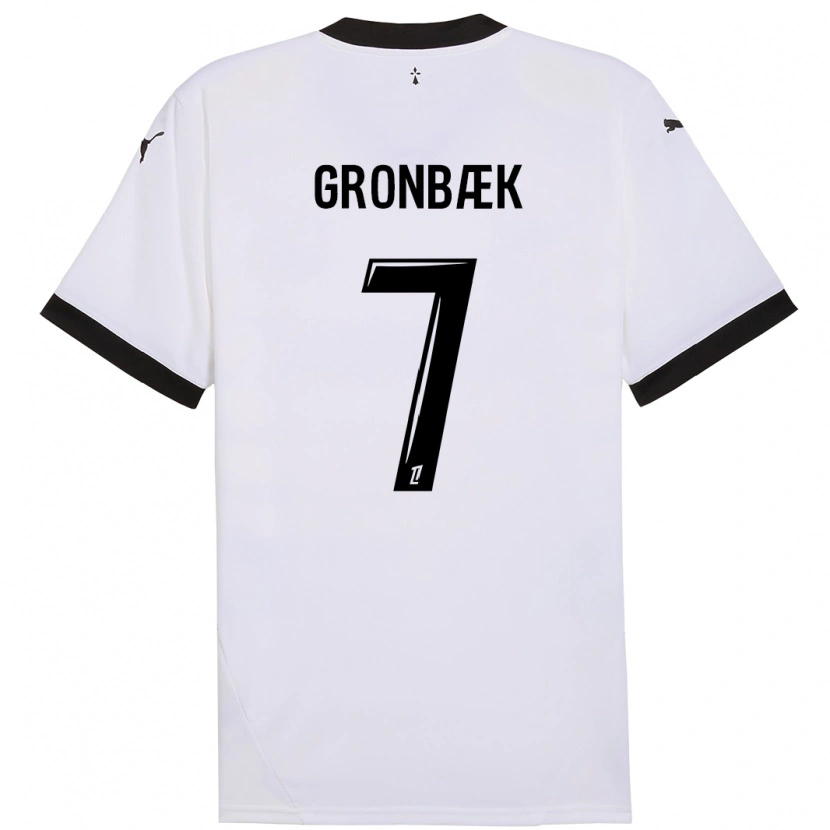 Danxen Enfant Maillot Albert Grønbaek #7 Blanc Noir Tenues Extérieur 2024/25 T-Shirt