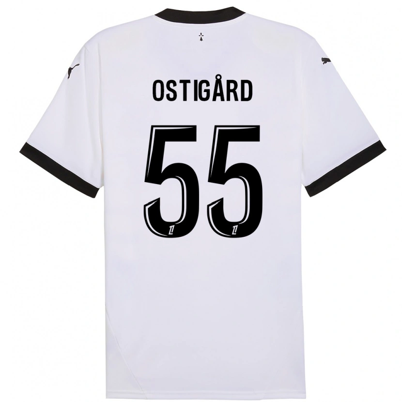 Danxen Enfant Maillot Leo Østigård #55 Blanc Noir Tenues Extérieur 2024/25 T-Shirt