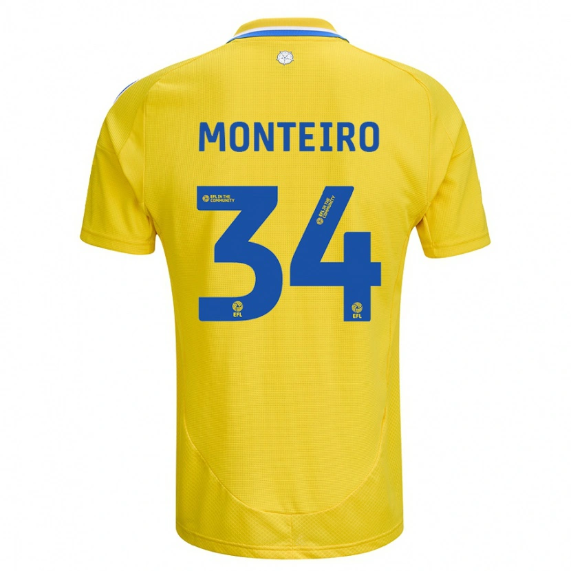 Danxen Enfant Maillot Diogo Monteiro #34 Jaune Bleu Tenues Extérieur 2024/25 T-Shirt