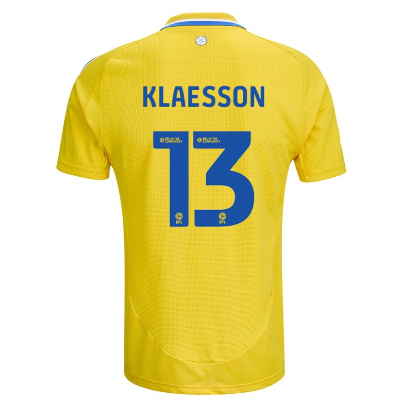 Danxen Enfant Maillot Kristoffer Klaesson #13 Jaune Bleu Tenues Extérieur 2024/25 T-Shirt