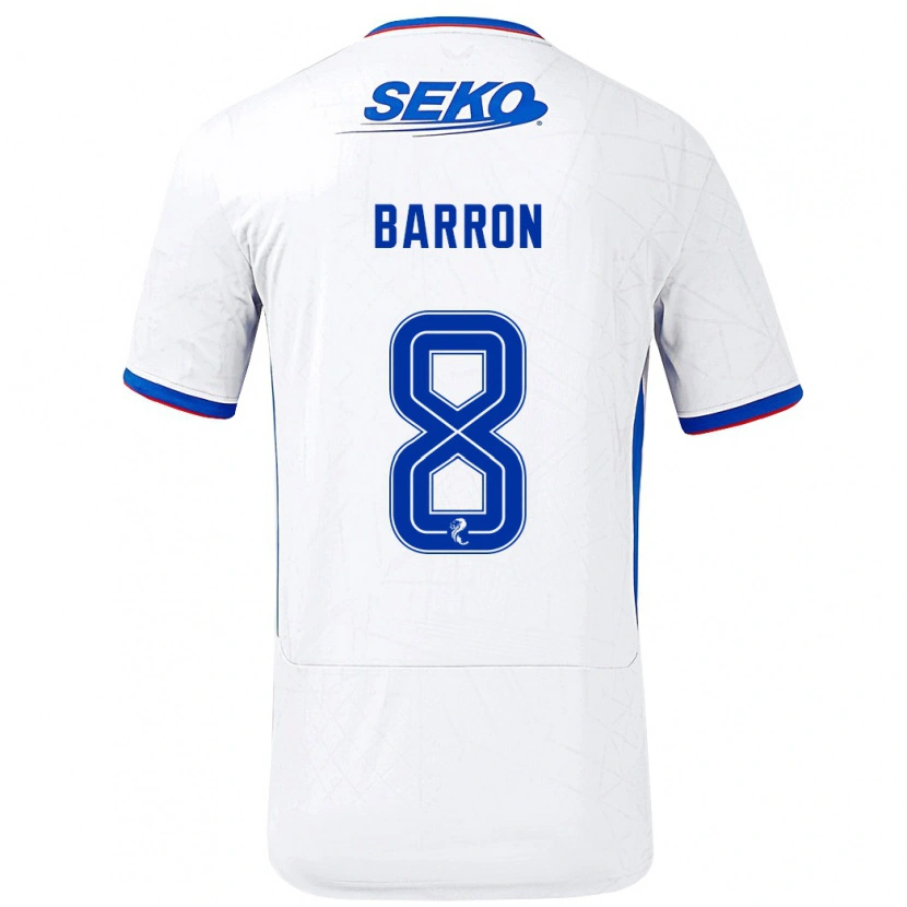 Danxen Enfant Maillot Connor Barron #8 Blanc Bleu Tenues Extérieur 2024/25 T-Shirt