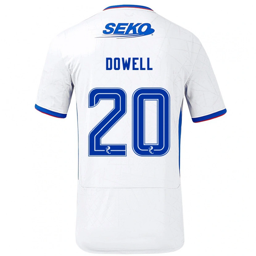 Danxen Enfant Maillot Kieran Dowell #20 Blanc Bleu Tenues Extérieur 2024/25 T-Shirt