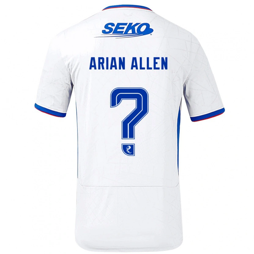 Danxen Enfant Maillot Arian Allen #0 Blanc Bleu Tenues Extérieur 2024/25 T-Shirt