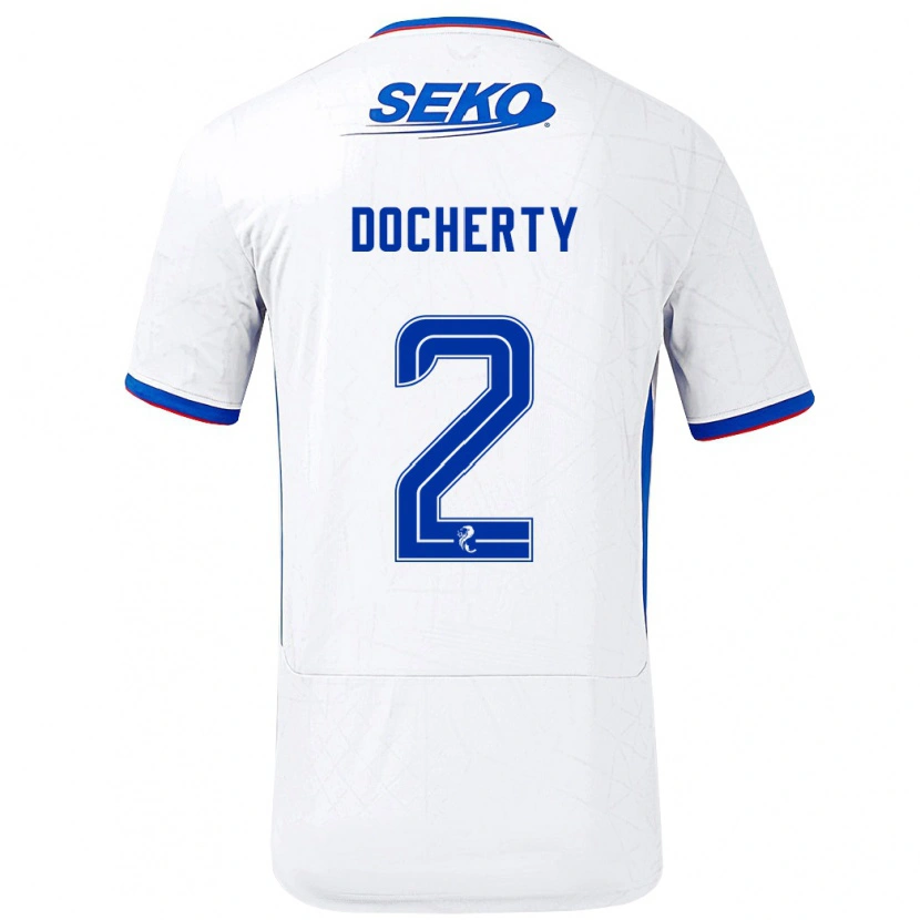 Danxen Enfant Maillot Nicola Docherty #2 Blanc Bleu Tenues Extérieur 2024/25 T-Shirt