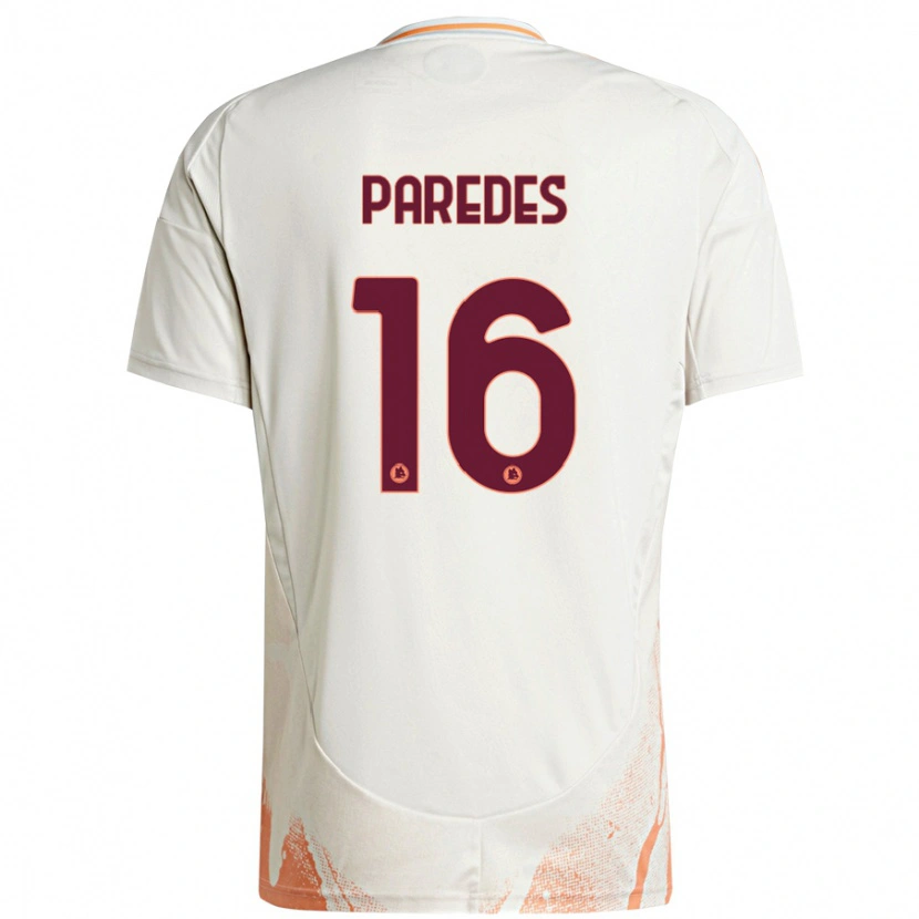 Danxen Enfant Maillot Leandro Paredes #16 Crème Blanc Orange Tenues Extérieur 2024/25 T-Shirt