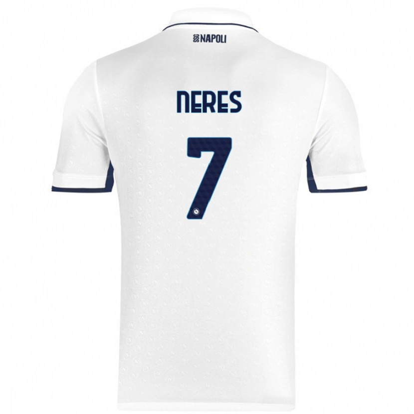 Danxen Enfant Maillot David Neres #7 Blanc Bleu Royal Tenues Extérieur 2024/25 T-Shirt