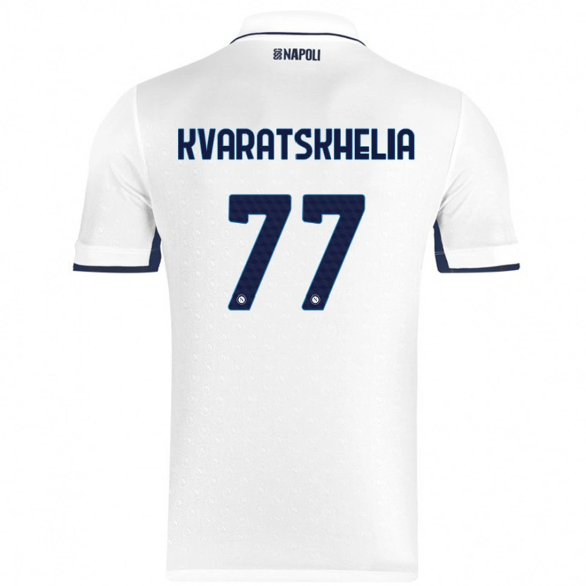 Danxen Enfant Maillot Khvicha Kvaratskhelia #77 Blanc Bleu Royal Tenues Extérieur 2024/25 T-Shirt