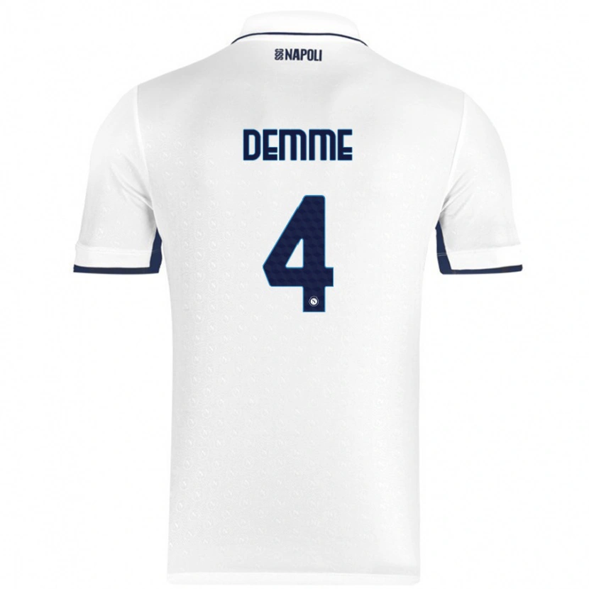 Danxen Enfant Maillot Diego Demme #4 Blanc Bleu Royal Tenues Extérieur 2024/25 T-Shirt