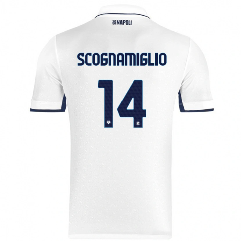 Danxen Enfant Maillot Fabio Scognamiglio #14 Blanc Bleu Royal Tenues Extérieur 2024/25 T-Shirt