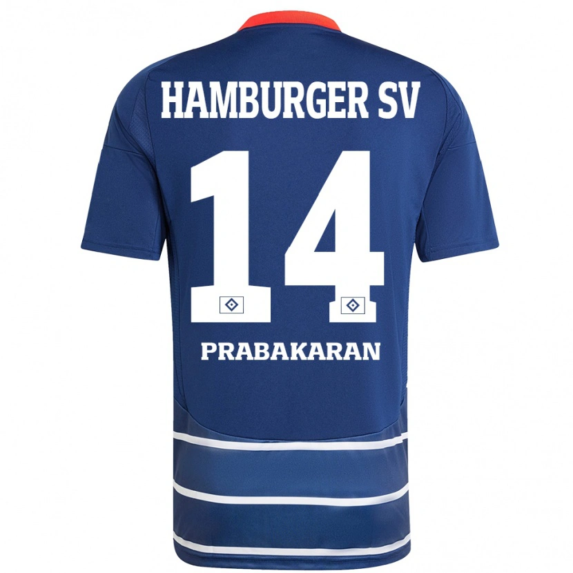 Danxen Enfant Maillot Nilavan Prabakaran #14 Bleu Foncé Tenues Extérieur 2024/25 T-Shirt