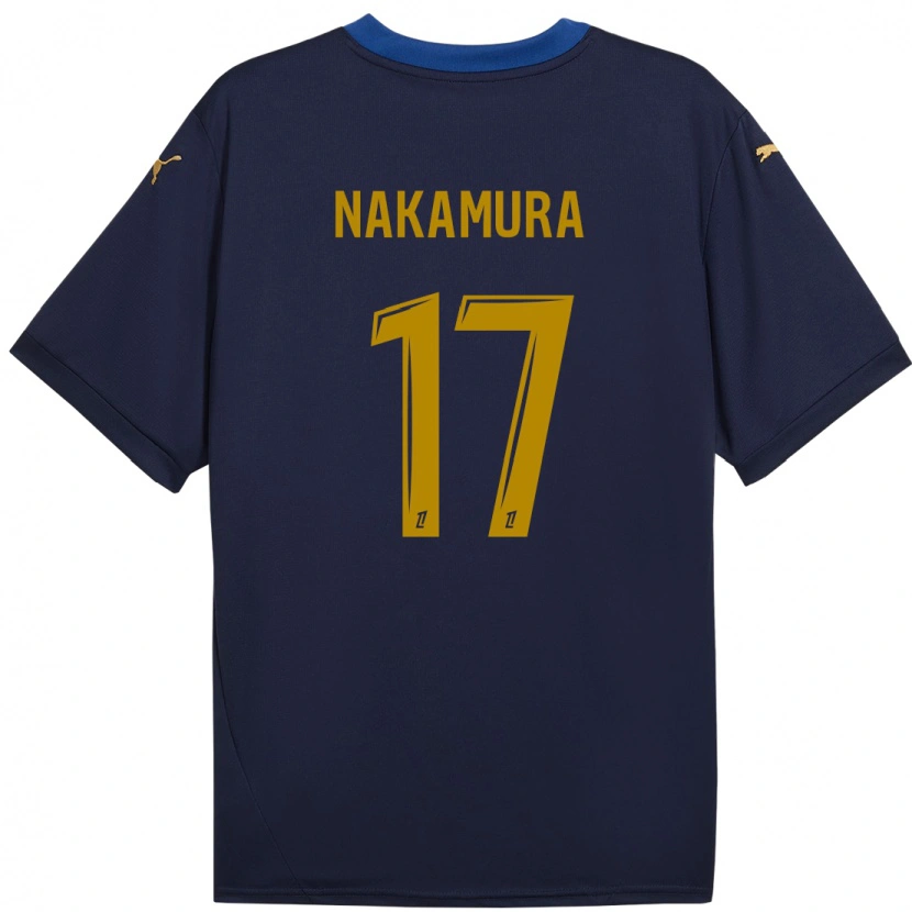 Danxen Enfant Maillot Keito Nakamura #17 Bleu Marine Doré Tenues Extérieur 2024/25 T-Shirt