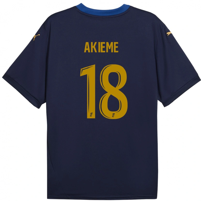 Danxen Enfant Maillot Sergio Akieme #18 Bleu Marine Doré Tenues Extérieur 2024/25 T-Shirt