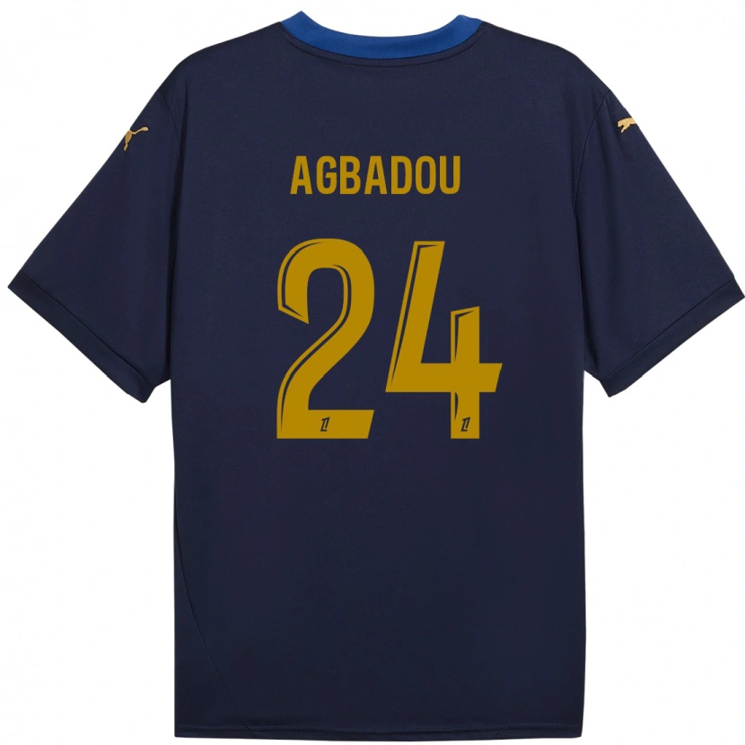 Danxen Enfant Maillot Emmanuel Agbadou #24 Bleu Marine Doré Tenues Extérieur 2024/25 T-Shirt