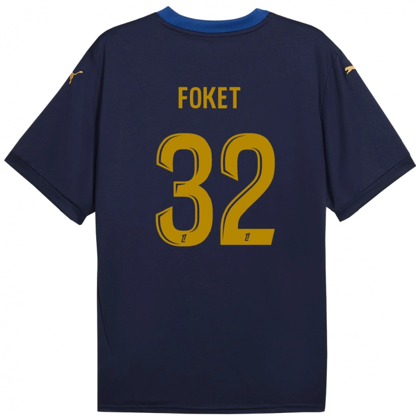 Danxen Enfant Maillot Thomas Foket #32 Bleu Marine Doré Tenues Extérieur 2024/25 T-Shirt